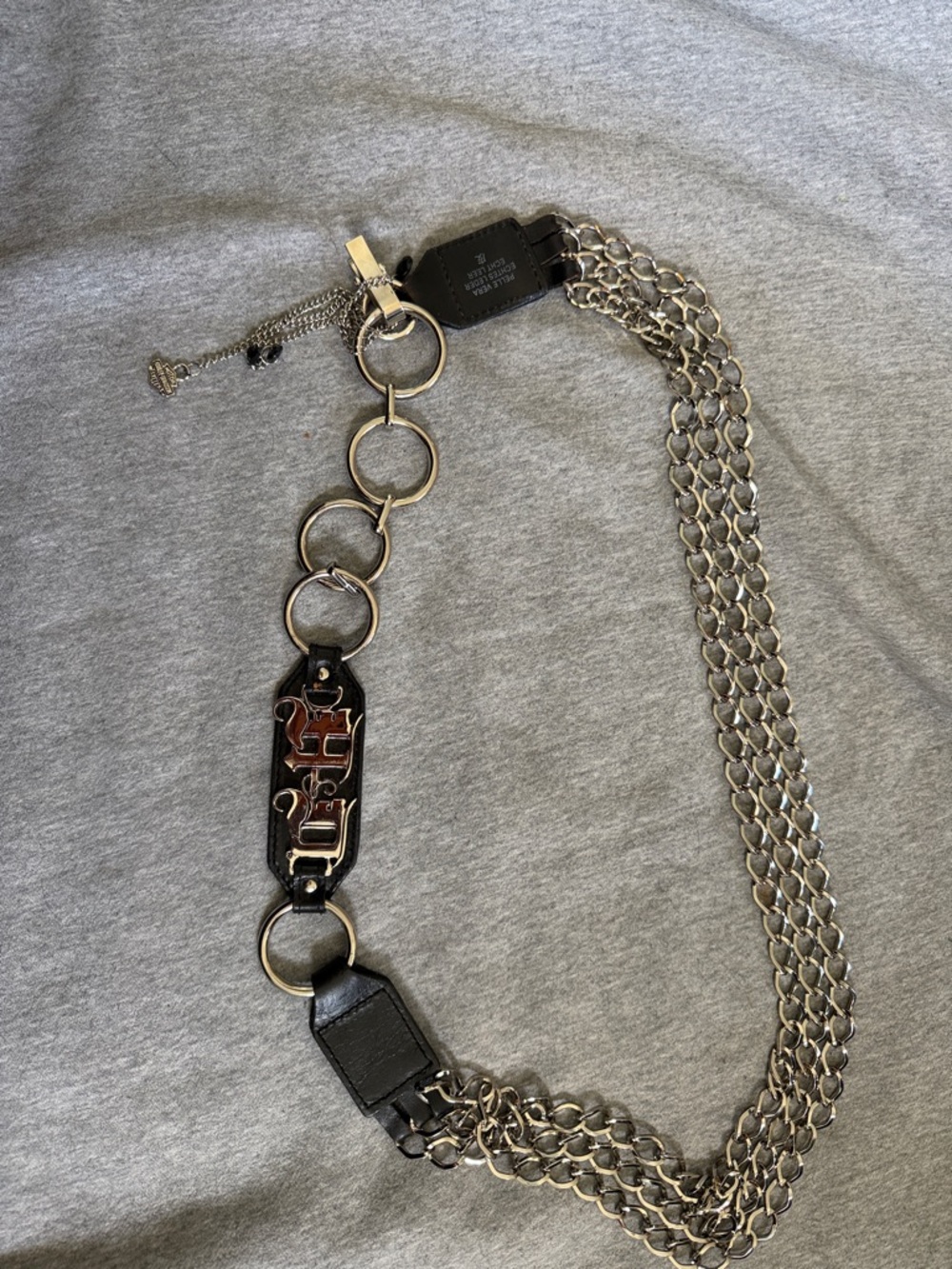 Harley-Davidson Silver Multi-Chain Waist Belt with Black Leather Plaque